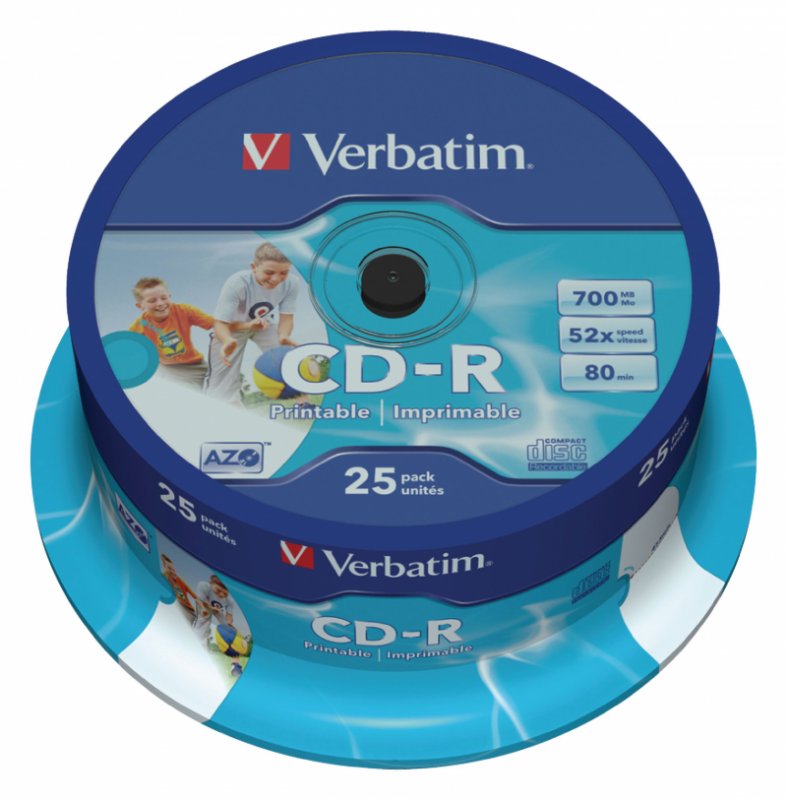 CD-R AZO Wide Inkjet Printable 700 MB 52x 25 Pack Vřeteno - obrázek č. 3