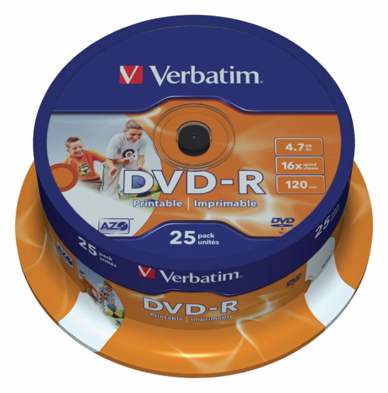 DVD-R 16x 4.7GB Wide Inkjet Printable ID Branded 25 Pack Vřeteno - obrázek produktu