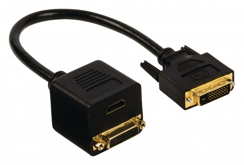 Kabel DVI DVI-D 24+1p Zástrčka - DVI-D 24+1p Zásuvka + HDMI Výstup 0.20 m Černá - obrázek produktu