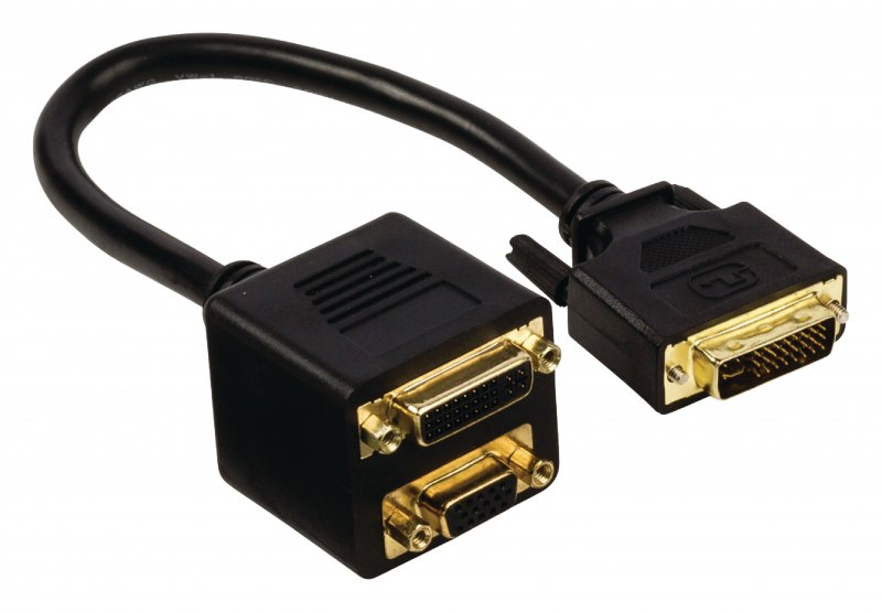 Kabel DVI DVI-I 24+5p Zástrčka - DVI-I 24+5p Zásuvka + VGA Zásuvka 0.20 m Černá - obrázek produktu
