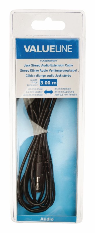 Stereo Audio Prodlužovací Kabel 3.5mm Zástrčka - 3.5mm Zásuvka 3.00 m Černá - obrázek č. 3