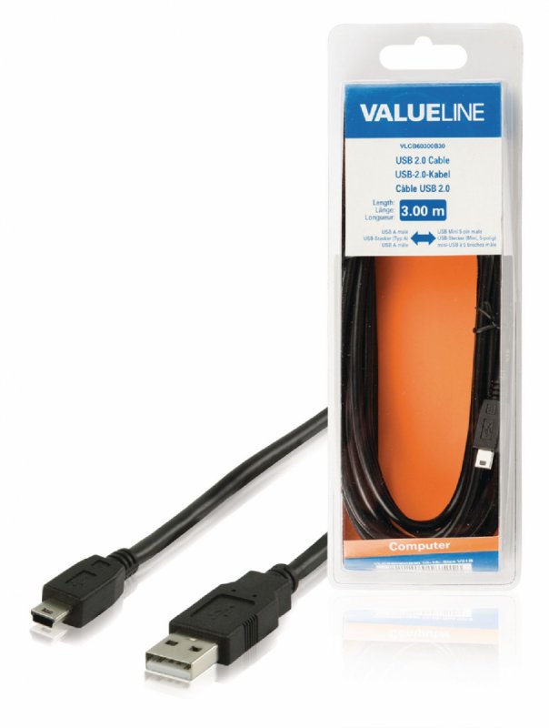 Kabel USB 2.0 USB A Zástrčka - Mini B Zástrčka Kulatý 3.00 m Černá - obrázek produktu