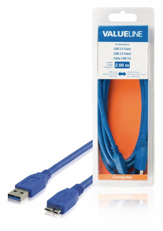 Kabel USB 3.0 USB A Zástrčka - Micro B Zástrčka 2.00 m Modrá - obrázek produktu