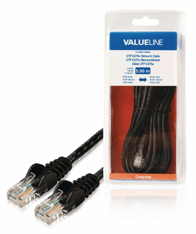 Síťový Kabel CAT5e UTP RJ45 (8P8C) Zástrčka - RJ45 (8P8C) Zástrčka 5.00 m Černá - obrázek produktu