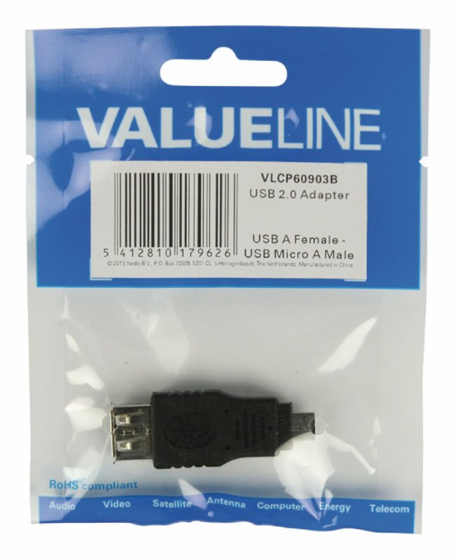 Adaptér USB 2.0 Micro A Zástrčka - USB A Zásuvka Černá - obrázek č. 2