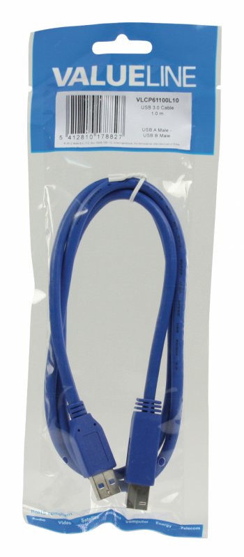 Kabel USB 3.0 USB A Zástrčka - USB-B Male Kulatý 1.00 m Modrá - obrázek č. 2