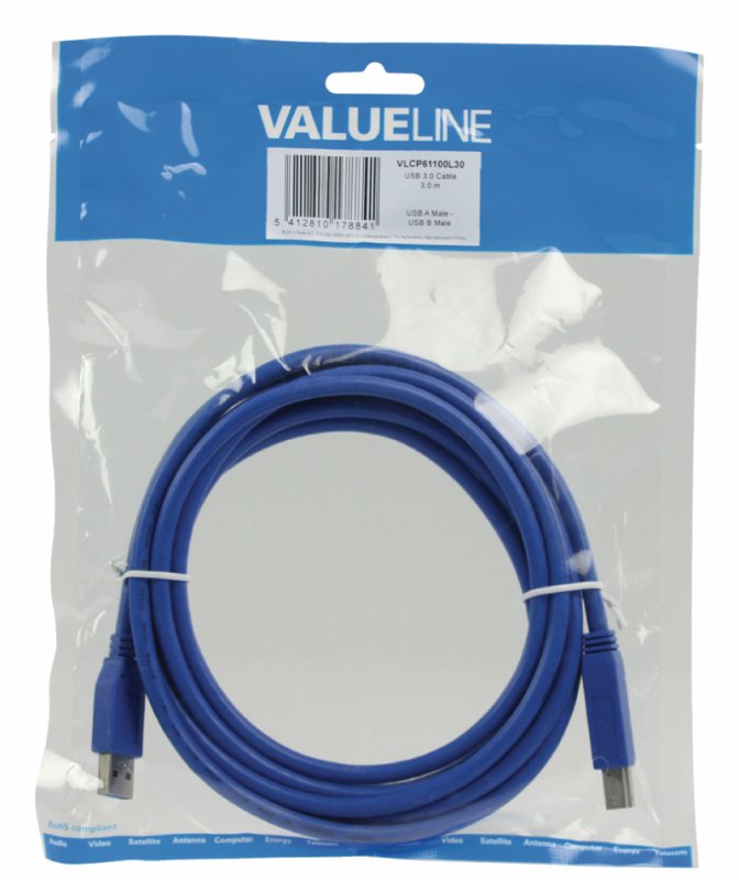 Kabel USB 3.0 USB A Zástrčka - USB-B Male Kulatý 3.00 m Modrá - obrázek č. 2