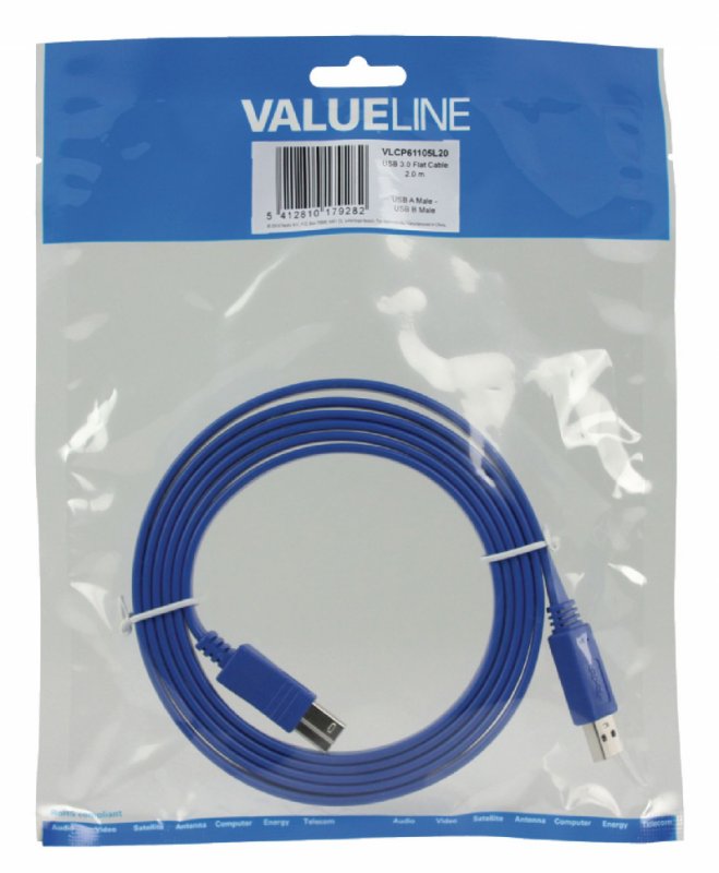 Kabel USB 3.0 USB A Zástrčka - USB-B Male Plochý 2.00 m Modrá - obrázek č. 2