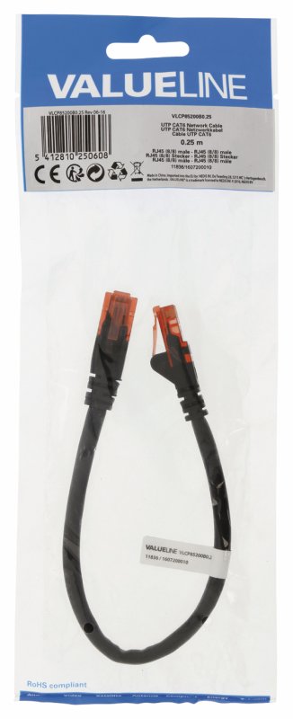 Síťový Kabel CAT6 UTP RJ45 (8P8C) Zástrčka - RJ45 (8P8C) Zástrčka 0.25 m Černá - obrázek č. 2