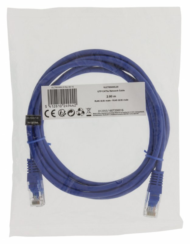 Síťový Kabel CAT5e UTP RJ45 (8P8C) Zástrčka - RJ45 (8P8C) Zástrčka 2.00 m Modrá - obrázek č. 2