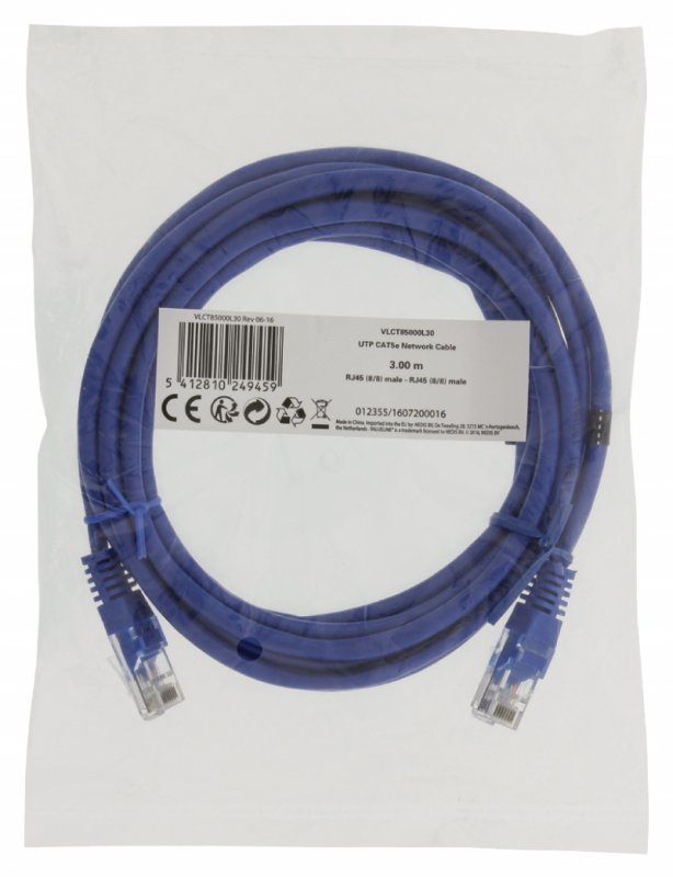 Síťový Kabel CAT5e UTP RJ45 (8P8C) Zástrčka - RJ45 (8P8C) Zástrčka 3.00 m Modrá - obrázek č. 2