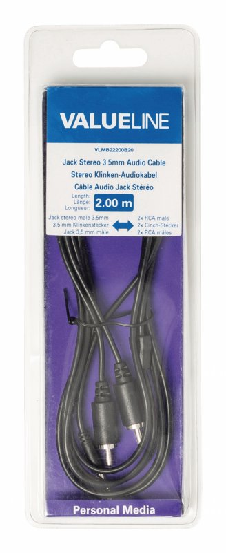 Stereo Audio Kabel 3.5mm Zástrčka - 2x CINCH Zástrčka 2.00 m Černá - obrázek č. 3