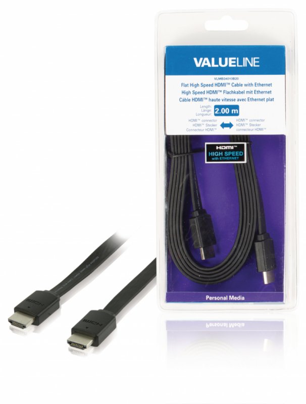 Plochý High Speed HDMI Kabel s Ethernetem HDMI Konektor - HDMI Konektor 2.00 m Černá - obrázek produktu