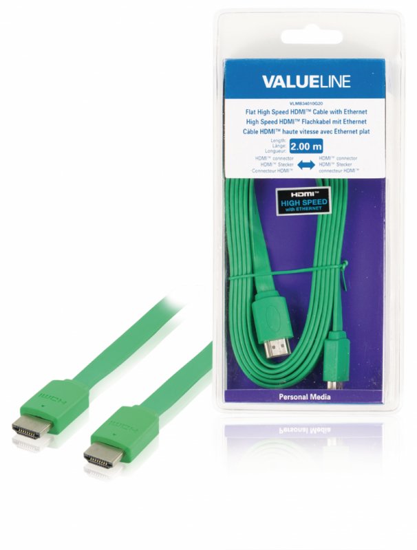 Plochý High Speed HDMI Kabel s Ethernetem HDMI Konektor - HDMI Konektor 2.00 m Zelená - obrázek produktu