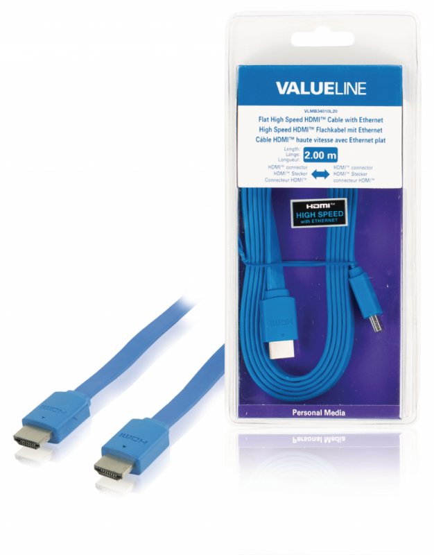 Plochý High Speed HDMI Kabel s Ethernetem HDMI Konektor - HDMI Konektor 2.00 m Modrá - obrázek produktu
