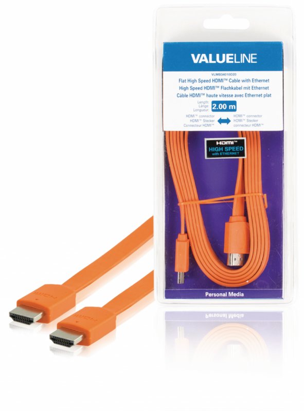 Plochý High Speed HDMI Kabel s Ethernetem HDMI Konektor - HDMI Konektor 2.00 m Oranžová - obrázek produktu