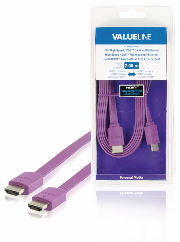 Plochý High Speed HDMI Kabel s Ethernetem HDMI Konektor - HDMI Konektor 2.00 m Fialová - obrázek produktu
