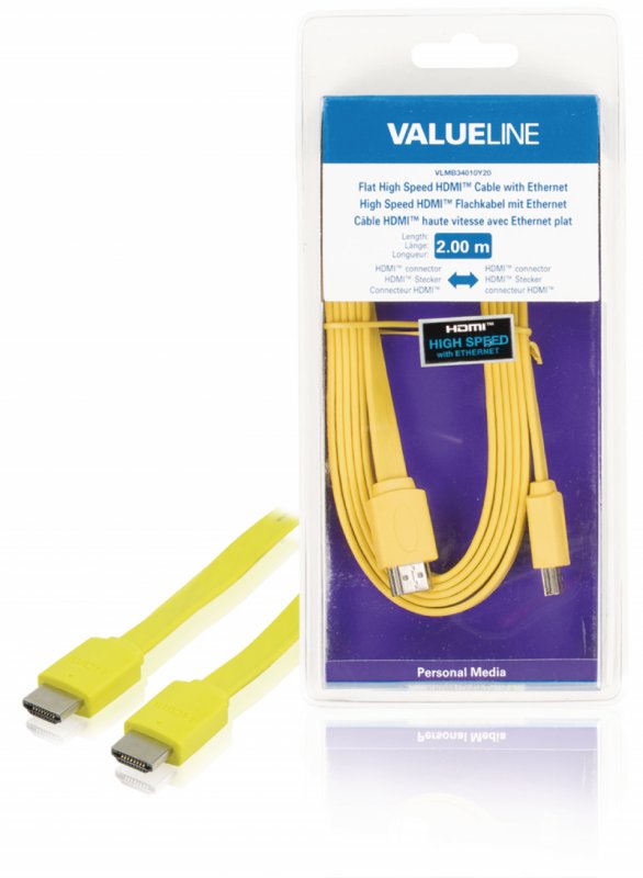 Plochý High Speed HDMI Kabel s Ethernetem HDMI Konektor - HDMI Konektor 2.00 m Žlutá - obrázek produktu