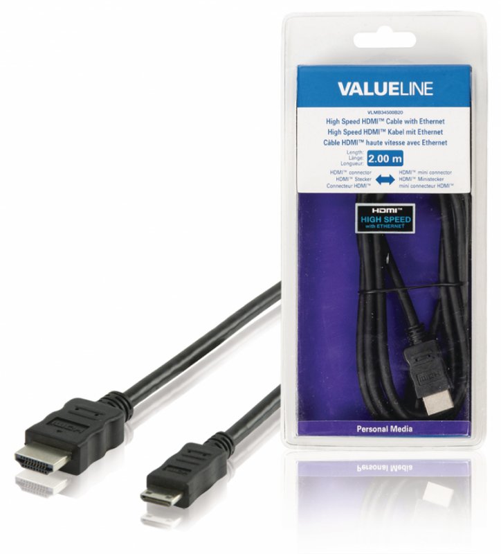 High Speed HDMI Kabel s Ethernetem HDMI Konektor - HDMI Mini Konektor 2.00 m Černá VLMB34500B20 - obrázek produktu