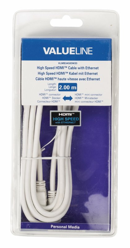 High Speed HDMI Kabel s Ethernetem HDMI Konektor - HDMI Mini Konektor 2.00 m Bílá VLMB34500W20 - obrázek č. 3