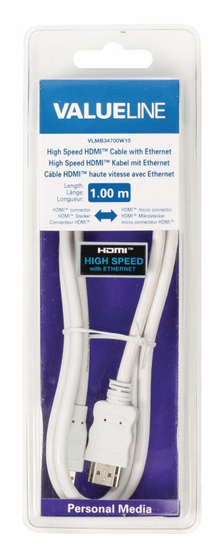 High Speed HDMI Kabel s Ethernetem HDMI Konektor - HDMI Micro Konektor 1.00 m Bílá - obrázek č. 3
