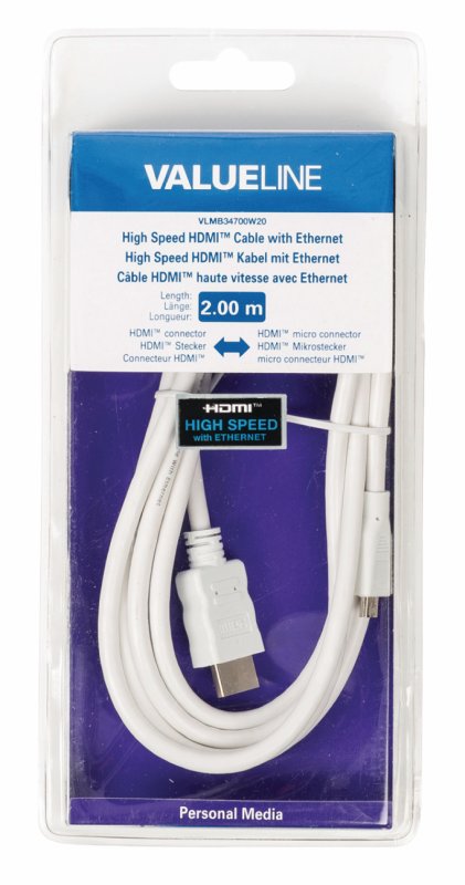 High Speed HDMI Kabel s Ethernetem HDMI Konektor - HDMI Micro Konektor 2.00 m Bílá - obrázek č. 3