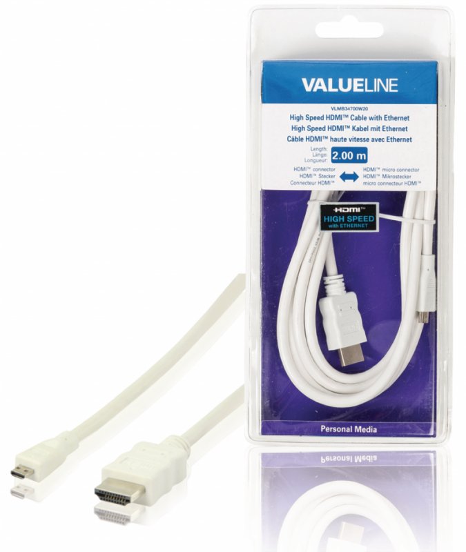 High Speed HDMI Kabel s Ethernetem HDMI Konektor - HDMI Micro Konektor 2.00 m Bílá - obrázek produktu