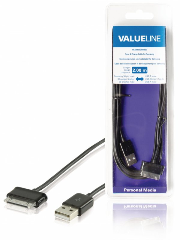 Synchronizační a Nabíjecí Kabel Samsung 30kolíkový Zástrčka - USB A Zástrčka 2.00 m Černá - obrázek produktu