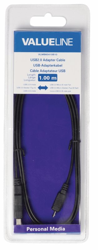 Kabel USB 2.0 USB A Zástrčka - Micro B Zástrčka Plochý 1.00 m Černá - obrázek č. 3