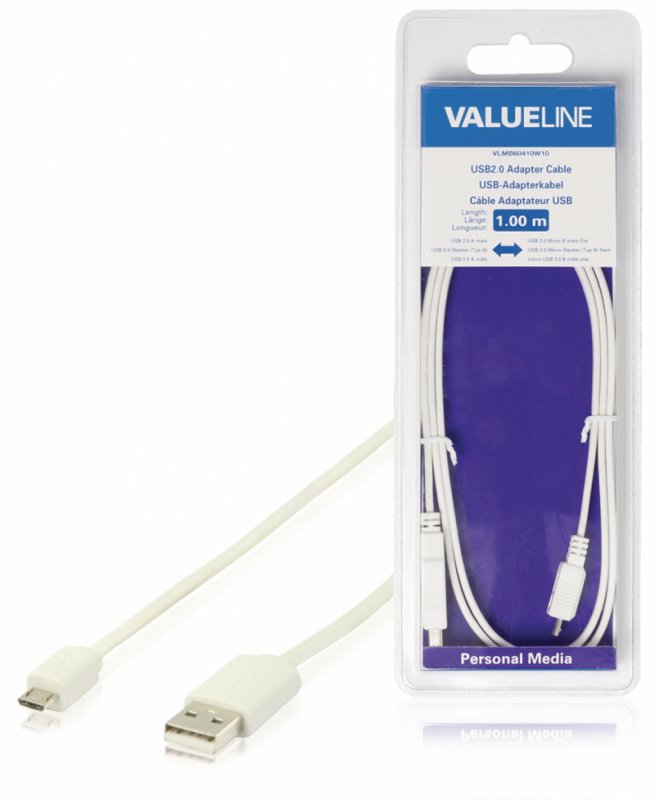 Kabel USB 2.0 USB A Zástrčka - Micro B Zástrčka Plochý 1.00 m Bílá - obrázek produktu