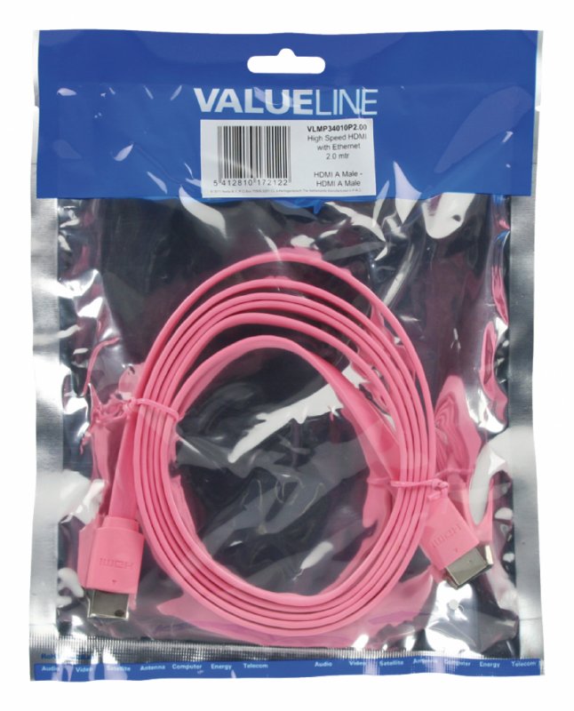Plochý High Speed HDMI Kabel s Ethernetem HDMI Konektor - HDMI Konektor 2.00 m Růžová - obrázek č. 3