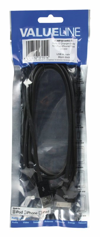 Synchronizační a Nabíjecí Kabel Apple Dock 30kolíkový - USB A Zástrčka 2.00 m Černá - obrázek č. 2