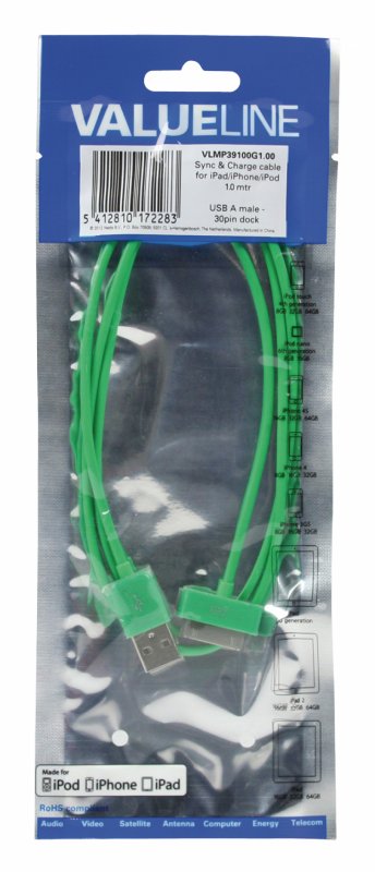 Synchronizační a Nabíjecí Kabel Apple Dock 30kolíkový - USB A Zástrčka 1.00 m Zelená - obrázek č. 2