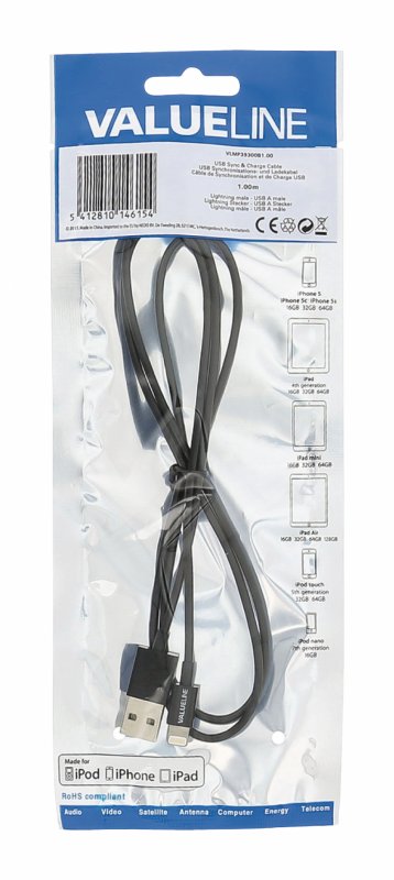 Synchronizační a Nabíjecí Kabel Apple Lightning - USB A Zástrčka 1.00 m Černá - obrázek č. 2