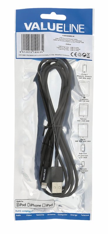 Synchronizační a Nabíjecí Kabel Apple Lightning - USB A Zástrčka 2.00 m Černá - obrázek č. 2
