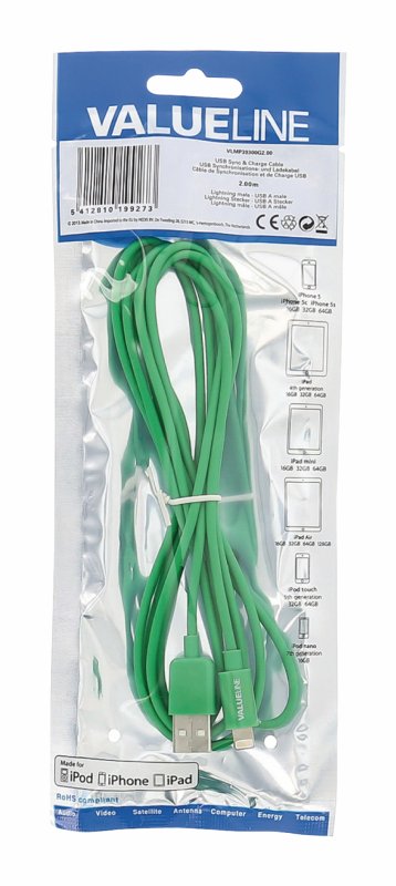 Synchronizační a Nabíjecí Kabel Apple Lightning - USB A Zástrčka 2.00 m Zelená - obrázek č. 2