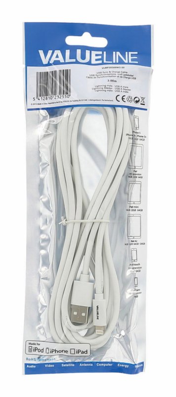 Synchronizační a Nabíjecí Kabel Apple Lightning - USB A Zástrčka 3.00 m Bílá - obrázek č. 2