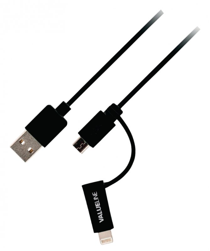 2 v 1 Synchronizační a Nabíjecí Kabel USB A Zástrčka - Micro B Zástrčka 1.00 m Černá - obrázek produktu