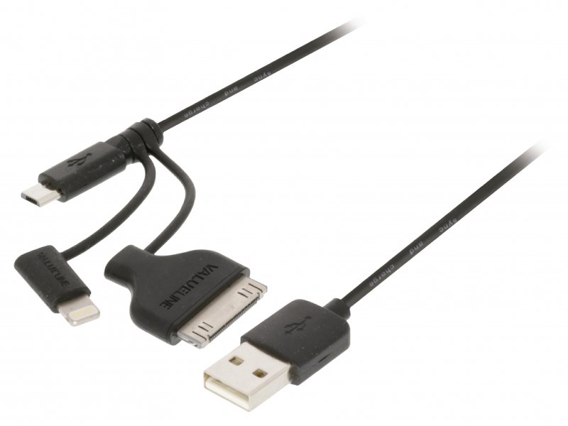 3 v 1 Synchronizační a Nabíjecí Kabel USB A Zástrčka - Micro B Zástrčka 1.00 m Černá - obrázek č. 1