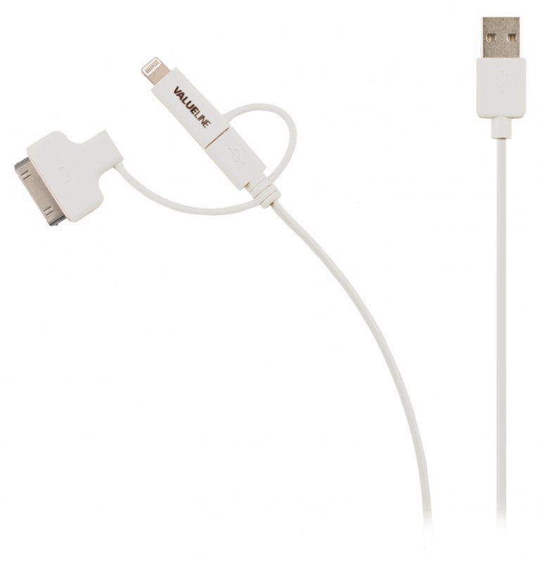 3 v 1 Synchronizační a Nabíjecí Kabel USB A Zástrčka - Micro B Zástrčka 1.00 m Bílá VLMP39410W1.00 - obrázek produktu