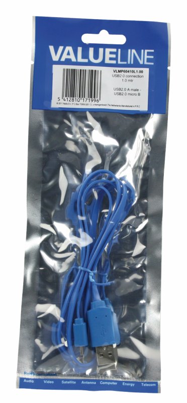 Kabel USB 2.0 USB A Zástrčka - Micro B Zástrčka Plochý 1.00 m Modrá - obrázek č. 2