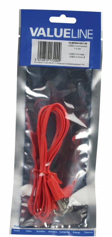 Kabel USB 2.0 USB A Zástrčka - Micro B Zástrčka Plochý 1.00 m Červená - obrázek č. 2