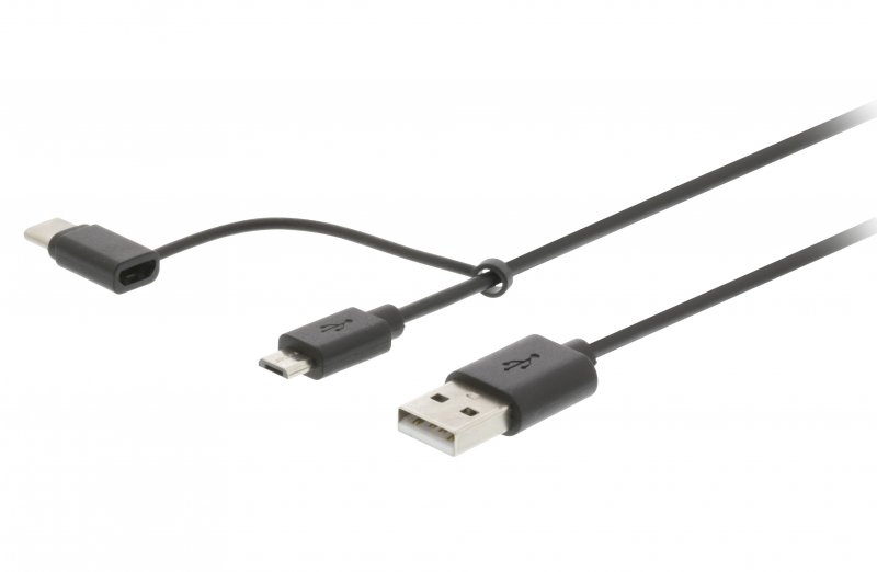 Kabel USB 2.0 USB A Zástrčka - USB Micro-B / USB-C Zástrčka 1 m Černá - obrázek produktu