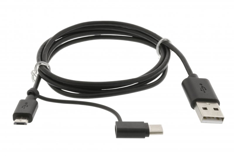 Kabel USB 2.0 USB A Zástrčka - USB Micro-B / USB-C Zástrčka 1 m Černá - obrázek č. 2