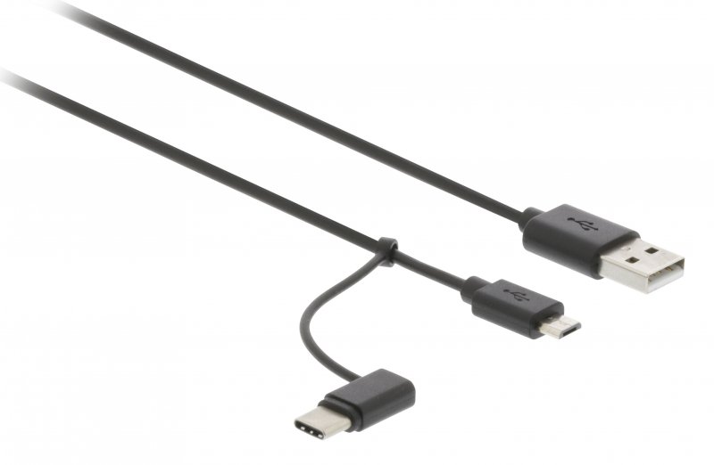 Kabel USB 2.0 USB A Zástrčka - USB Micro-B / USB-C Zástrčka 1 m Černá - obrázek č. 1