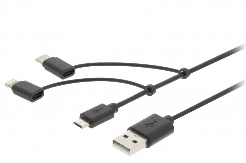 3 v 1 Synchronizační a Nabíjecí Kabel USB A Zástrčka - Micro B Zástrčka 1 m Černá Type-C Adaptér / Adaptér Lightning - obrázek produktu