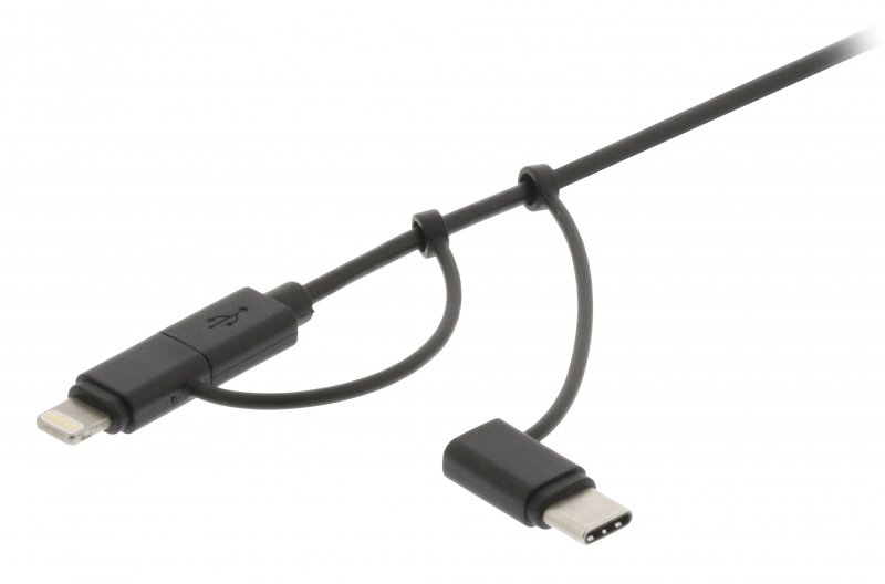 3 v 1 Synchronizační a Nabíjecí Kabel USB A Zástrčka - Micro B Zástrčka 1 m Černá Type-C Adaptér / Adaptér Lightning - obrázek č. 3
