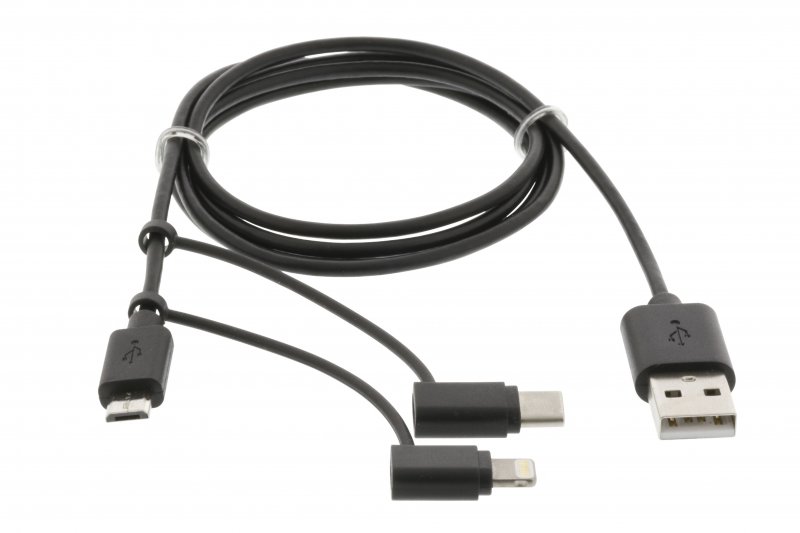 3 v 1 Synchronizační a Nabíjecí Kabel USB A Zástrčka - Micro B Zástrčka 1 m Černá Type-C Adaptér / Adaptér Lightning - obrázek č. 2