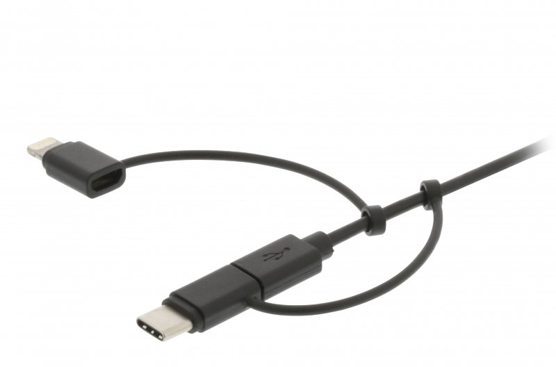 3 v 1 Synchronizační a Nabíjecí Kabel USB A Zástrčka - Micro B Zástrčka 1 m Černá Type-C Adaptér / Adaptér Lightning - obrázek č. 4