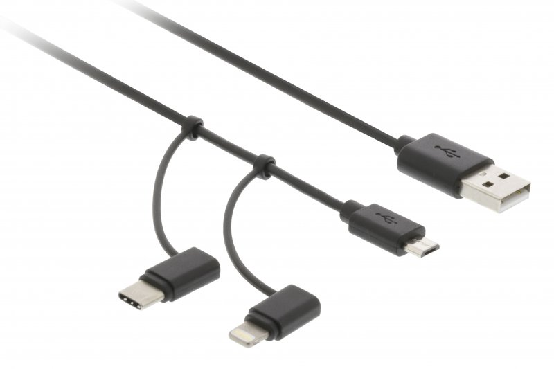 3 v 1 Synchronizační a Nabíjecí Kabel USB A Zástrčka - Micro B Zástrčka 1 m Černá Type-C Adaptér / Adaptér Lightning - obrázek č. 1